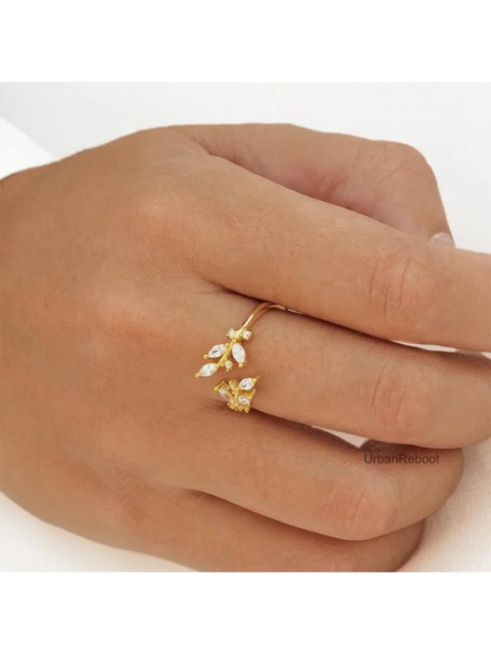 Gold Plated Leaf Stackable Ring Adjustable Tarnish Resistant Women's Jewelry